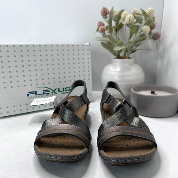 Flexus by Spring Step Lineata Strappy Sandals Pewter Women 7.5/EU 38 NWB Casual - Picture 5 of 10